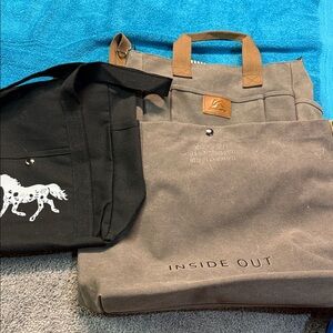 Lot of three Gray Canvas Tote Bag with Tan Handles -